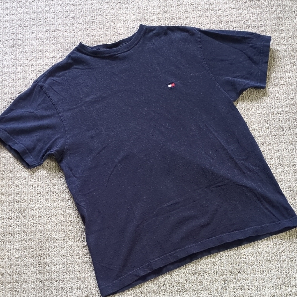 VTG 90s Tommy Hilfiger Navy Blue Cotton Embroidered Logo Tee, Size S